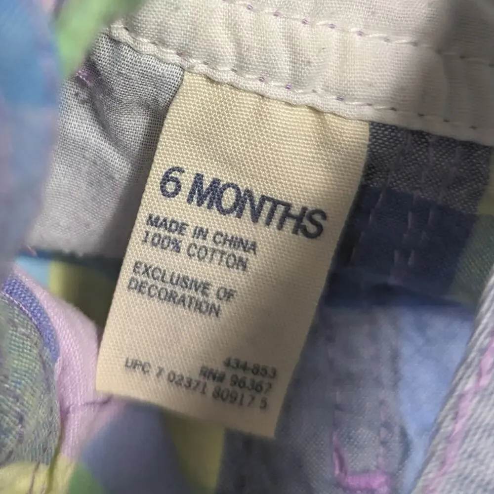 Oshkosh Bgosh Bubble Overalls Baby Girls Sz 6m Blue Pastel Plaid